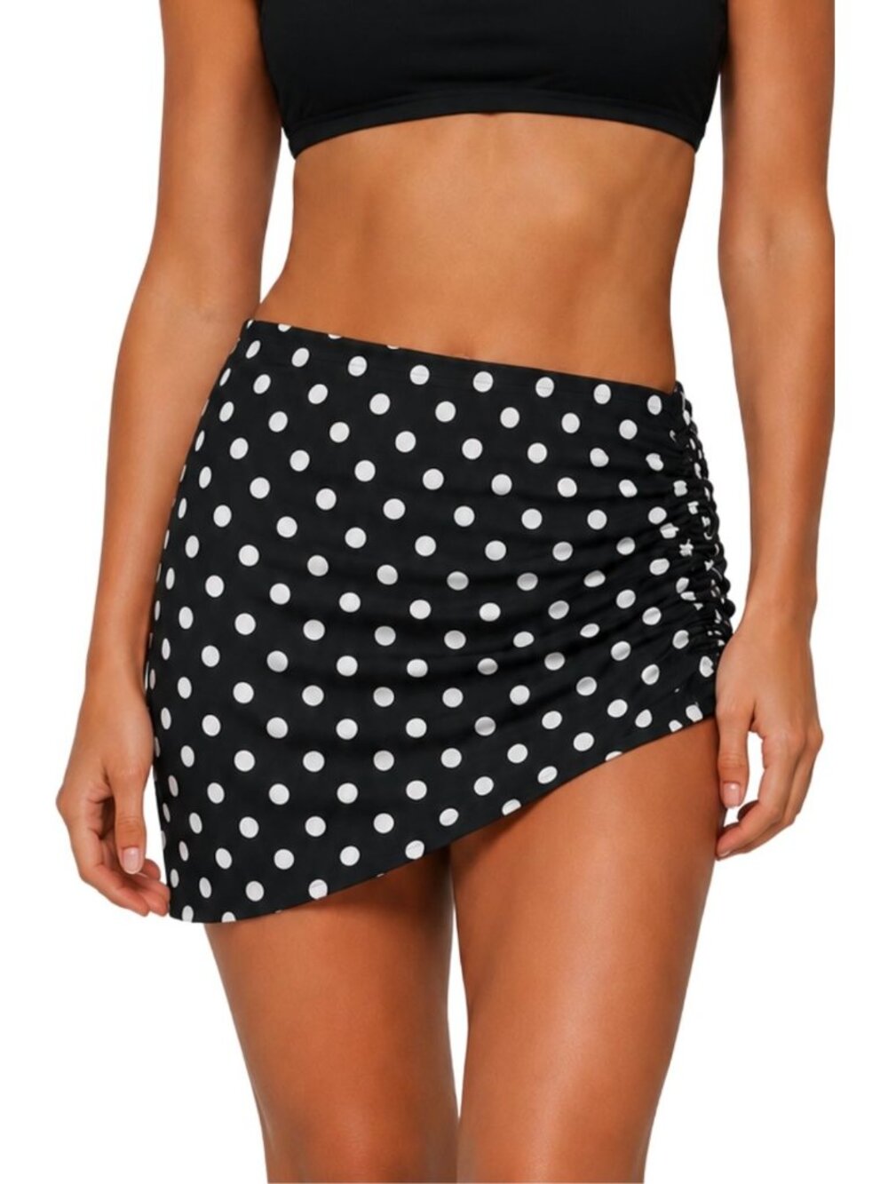 Hermoza Ellen Polka Confetti Ruched Swim Skirt Black White Size 8 NWT
